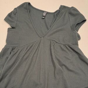 Alya Olive Ribbed V-Neck Blouse